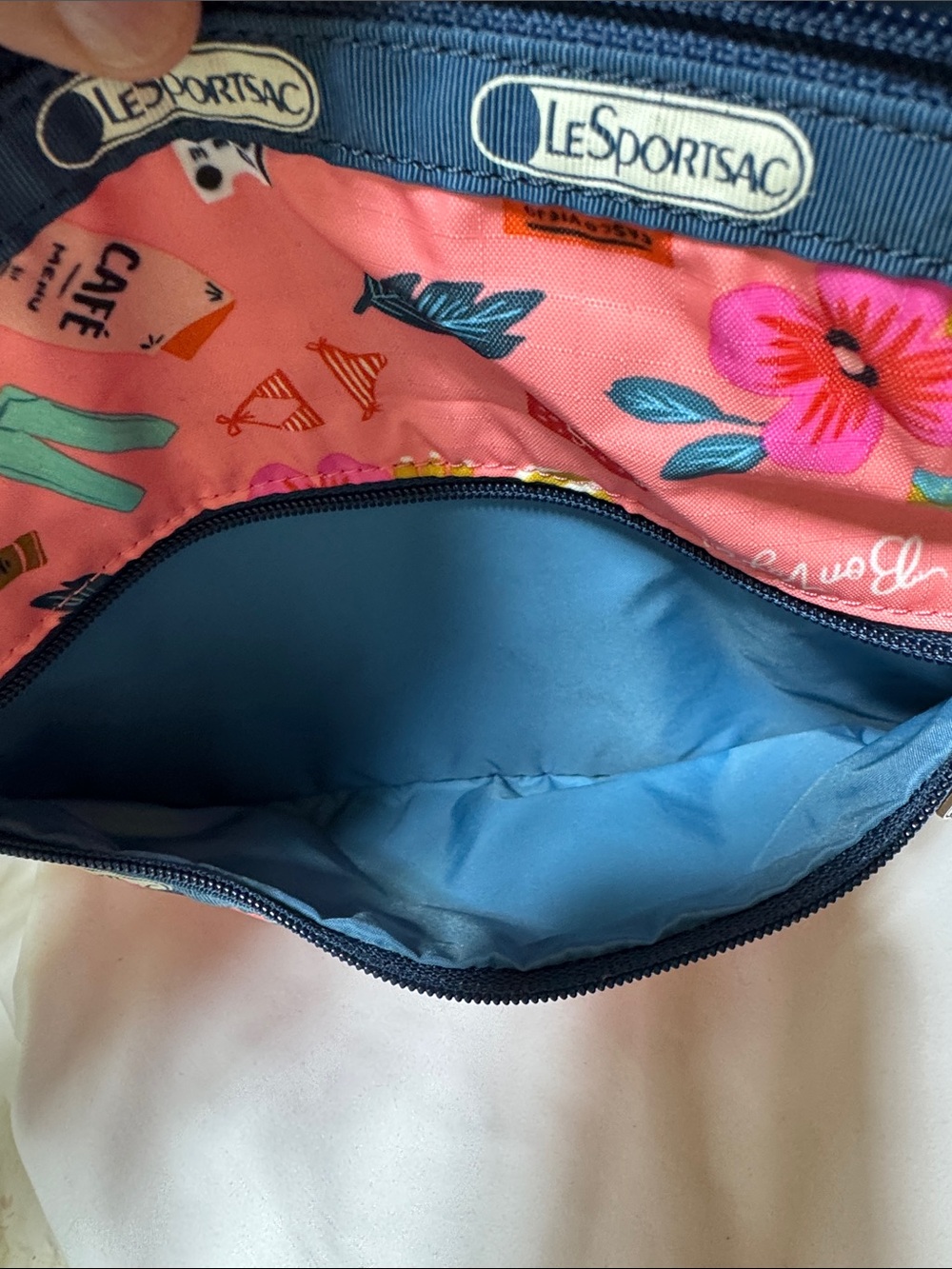 LeSportsac Pink Tropical Print Crossbody Bag with Navy Trim - Picture 10 of 13